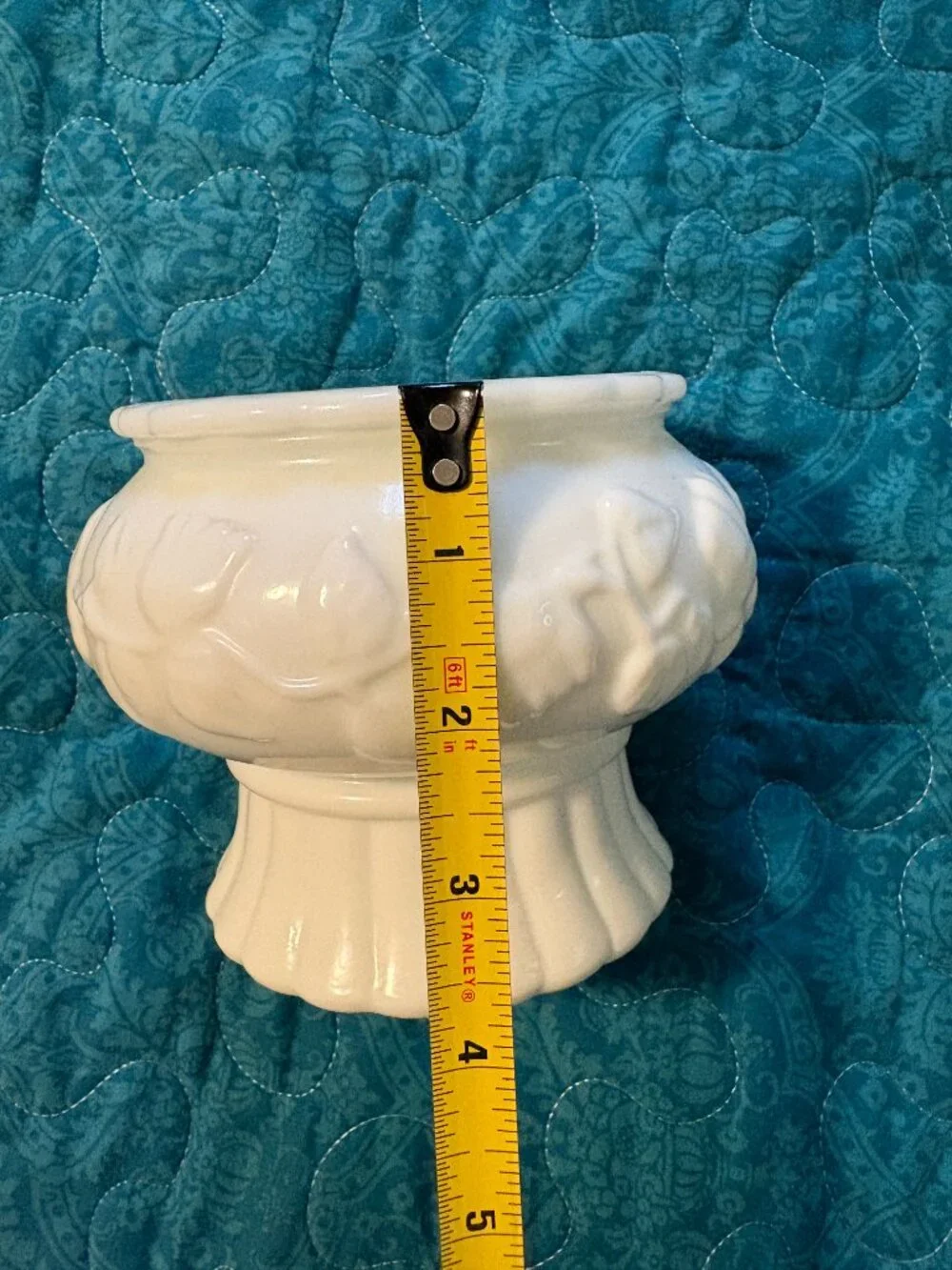 Anchor Hocking Milk Glass Ivy rose Floral Pedestal Bowl Planter Vase